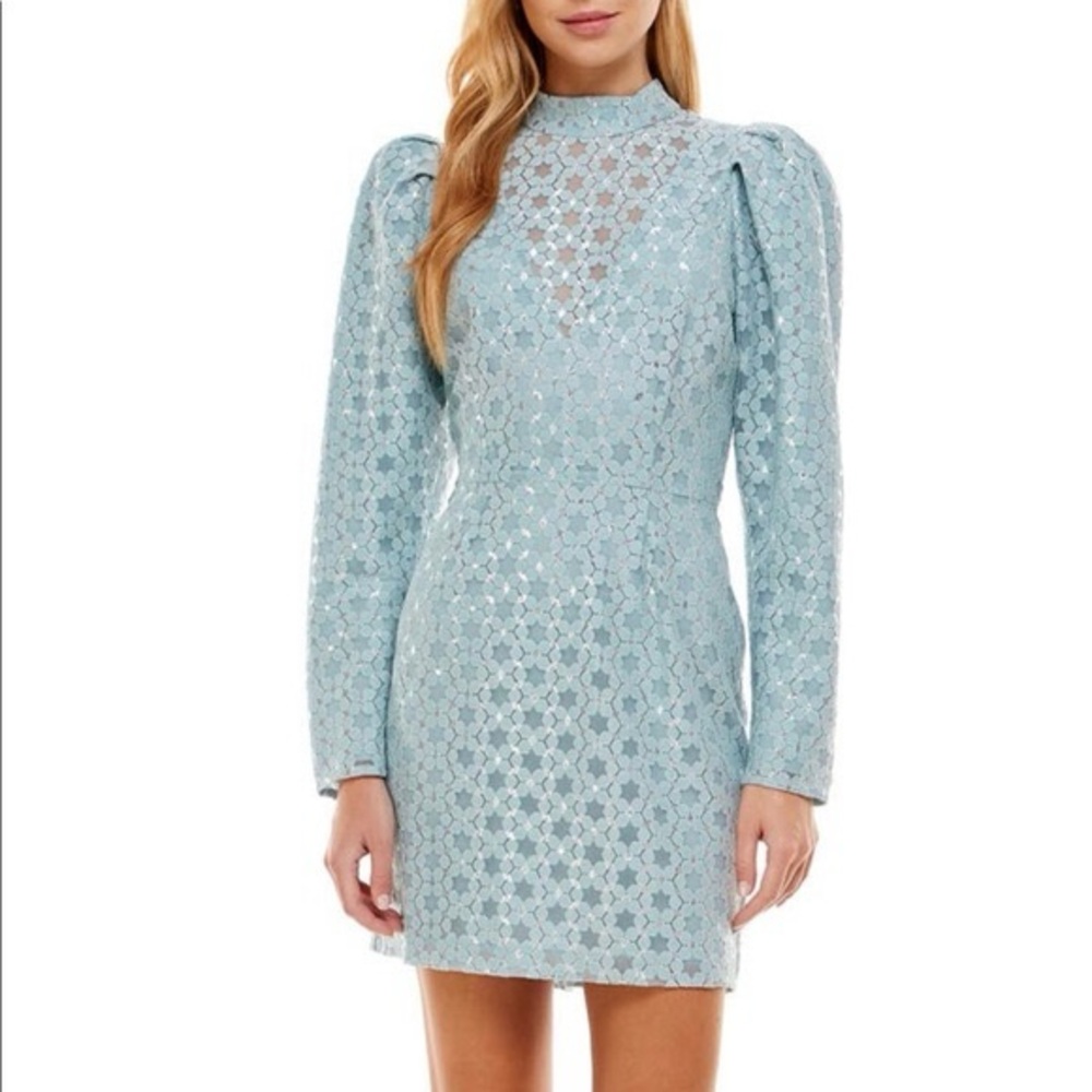 Wayf Light Blue Lace Long Sleeve Dress